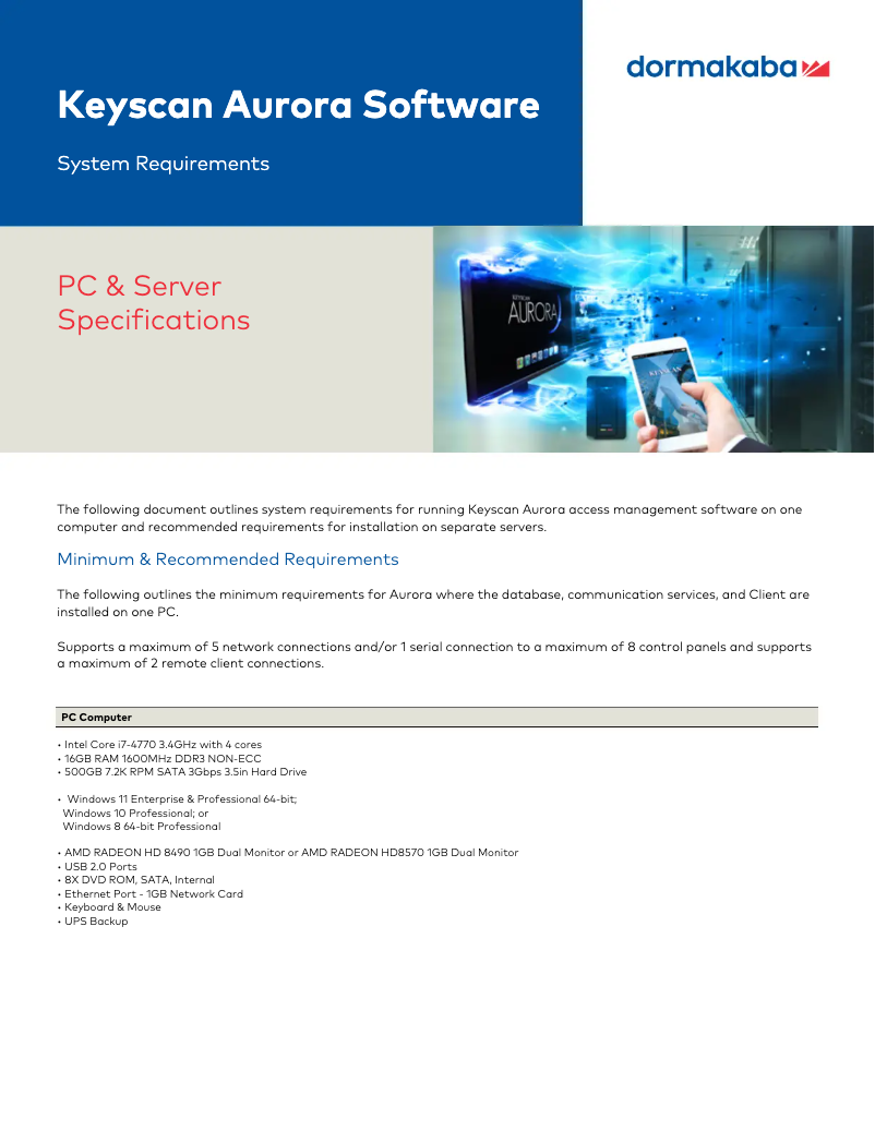 Página 1 del manual Folleto Dormakaba Keyscan Aurora