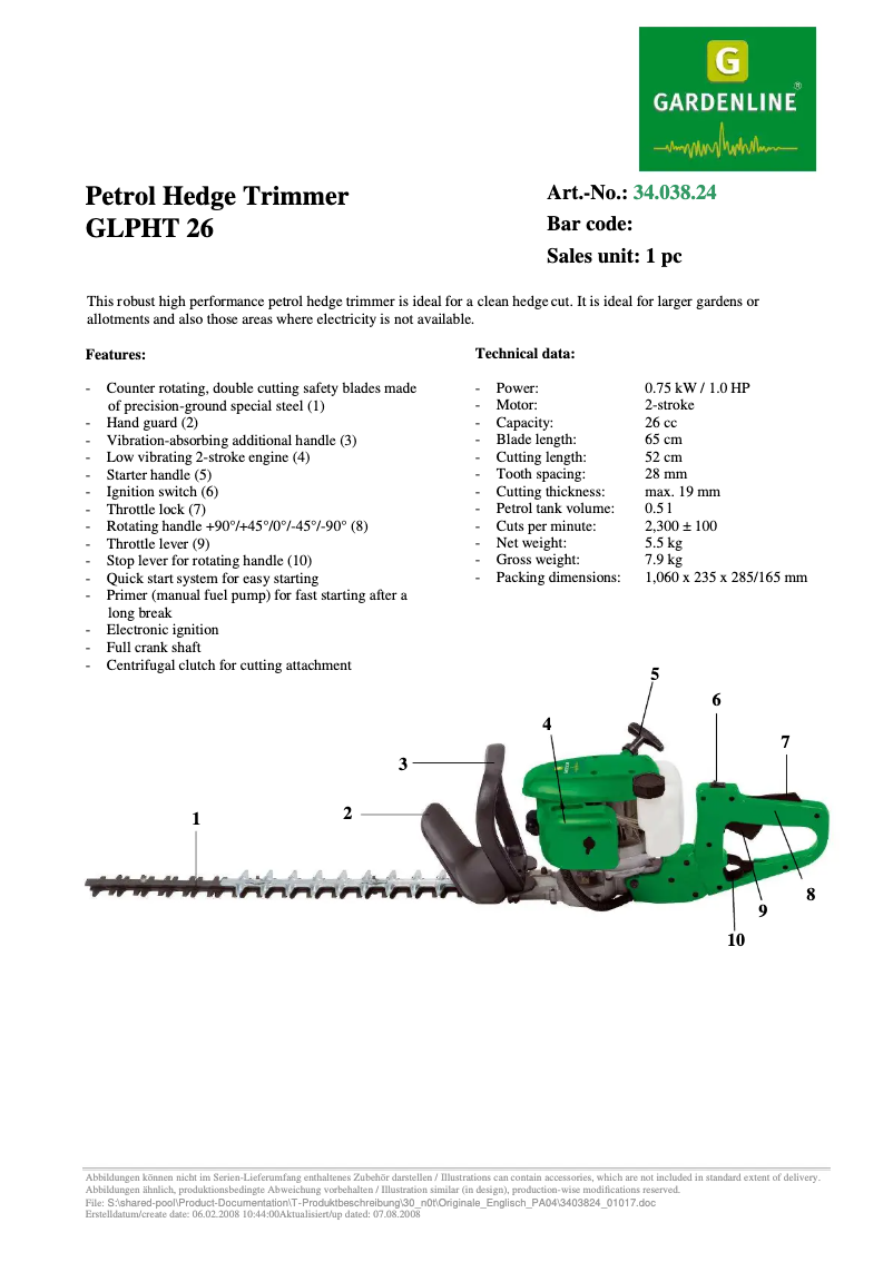 Página 1 del manual Ficha técnica Gardenline GLPHT 26