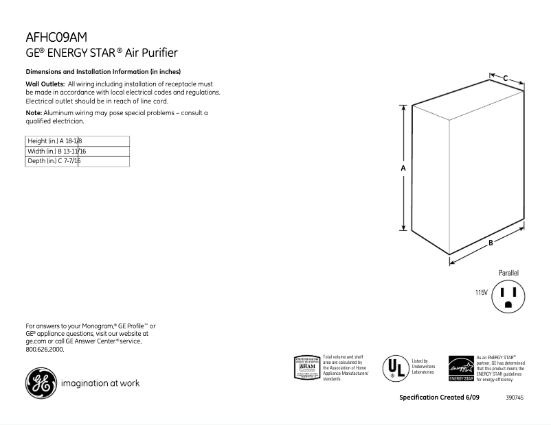 Imagen de la primera página del manual del dispositivo AFHC09AM