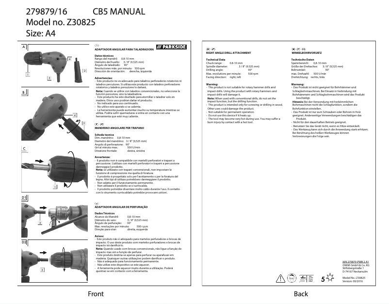 Página 1 del manual Manual de usuario Parkside PWB 2 A1