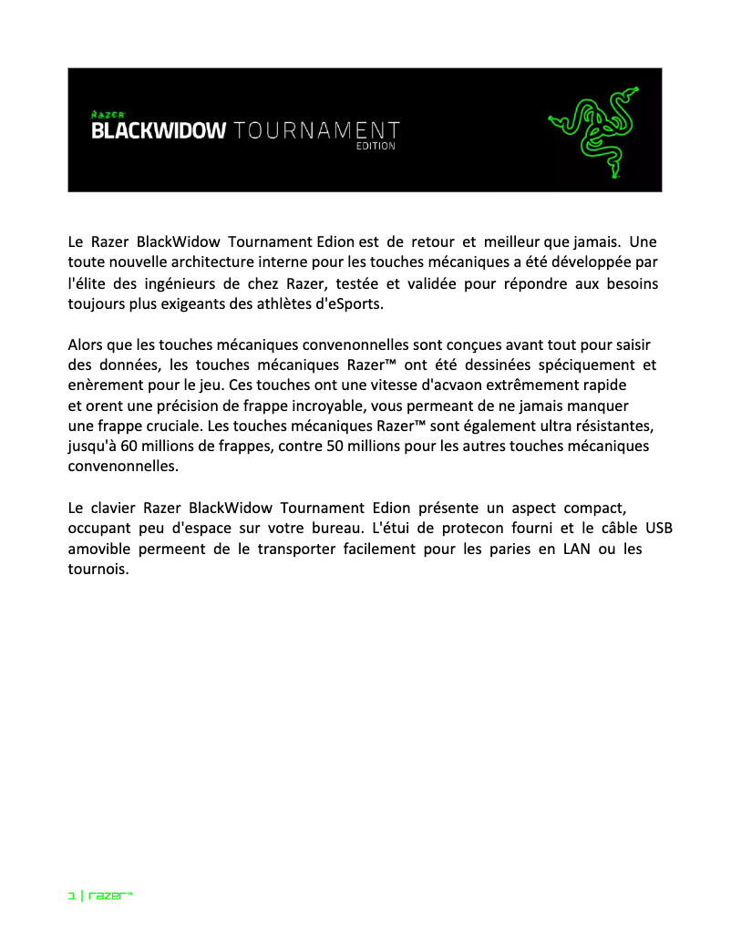 Imagen de la primera página del manual del dispositivo BlackWidow Tournament Edition