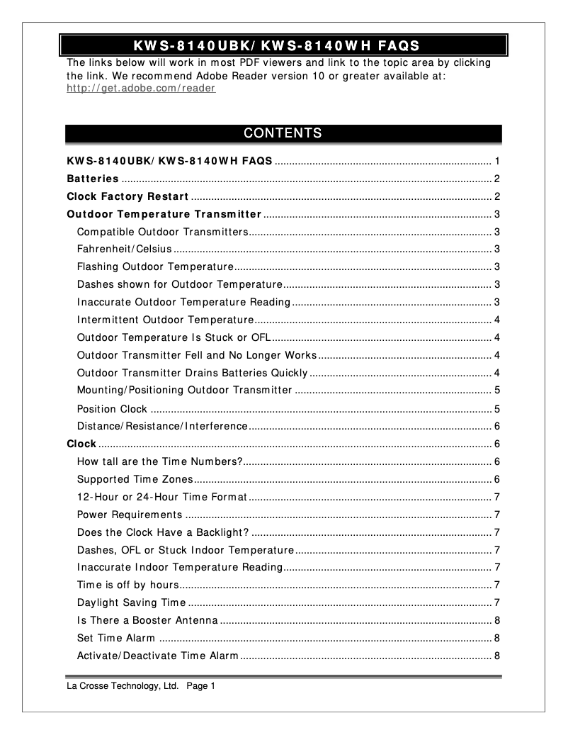 Imagen de la primera página del manual del dispositivo KWS-8140-WH
