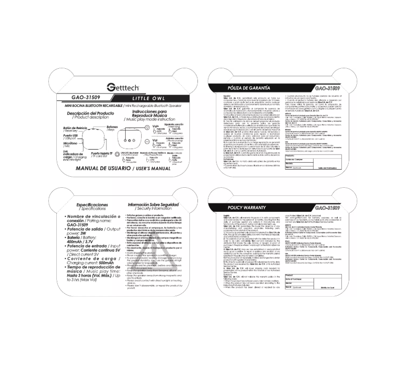Página nº 1 - Manual de usuario Getttech GAT-31507
