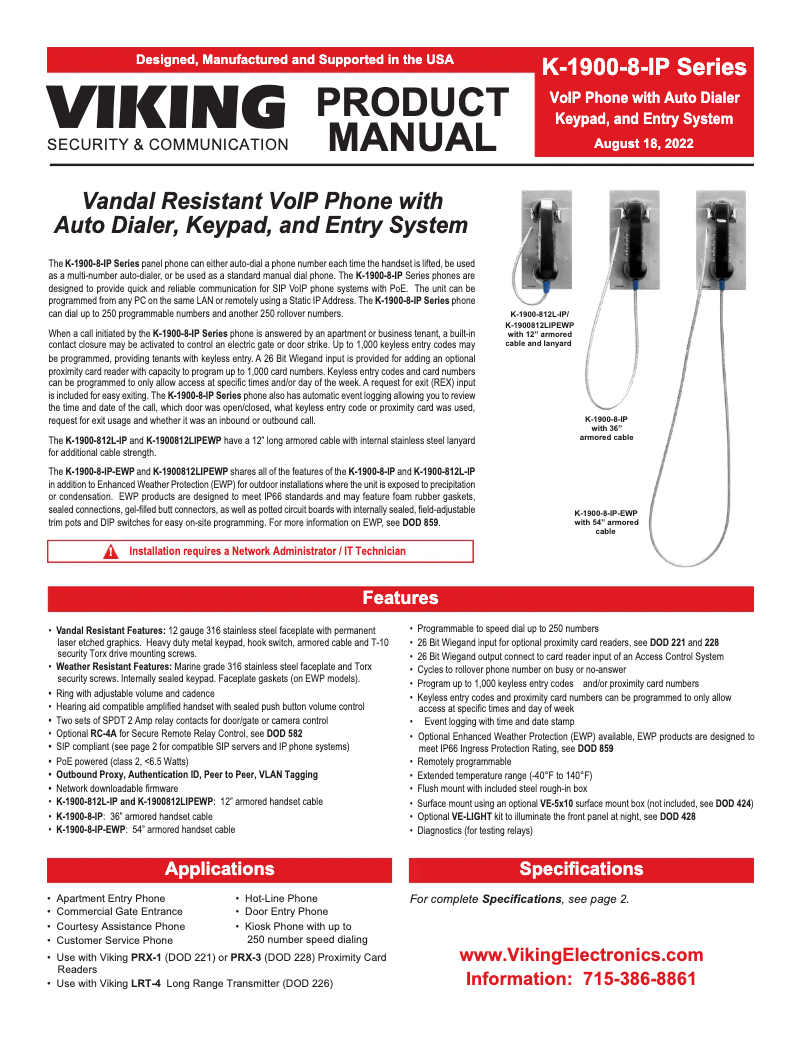 Página nº 1 - Manual de usuario Viking K-1900-8-IP