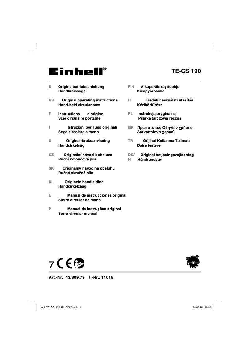 Página 1 del manual Manual de usuario Einhell TE-CS 190