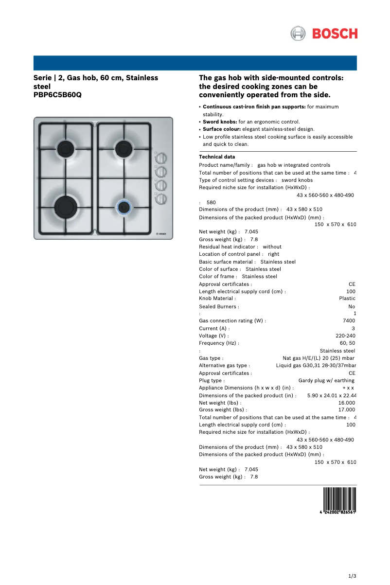 Imagen de la primera página del manual del dispositivo PBP6C5B60Q