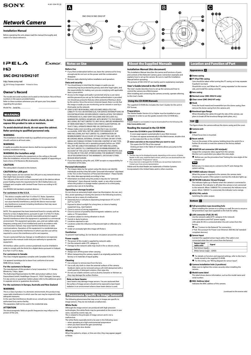 Página 1 del manual Manual de instrucciones Sony SNC-DH210