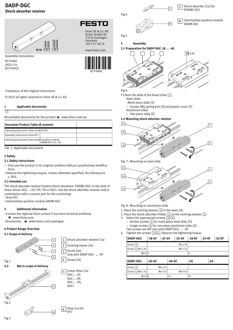 Página 1 del manual Manual de usuario Festo DADP-DGC-18-KF