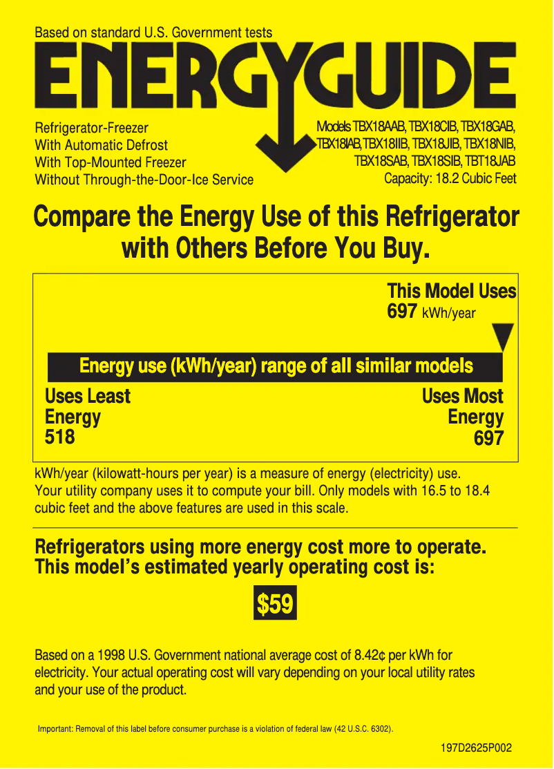 Página 1 del manual Etiqueta energética GE TBX18SIBLWW