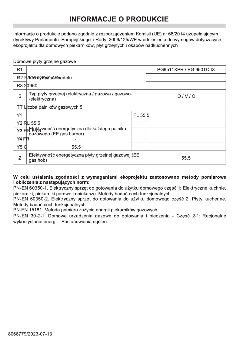 Página nº 1 - Ficha técnica Amica PG9511XPR