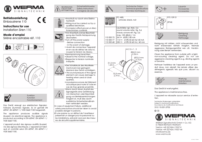 Página 1 del manual Manual de usuario Werma 110.000.68