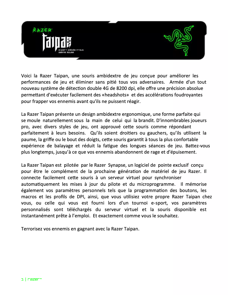 Página 1 del manual Manual de usuario Razer Taipan