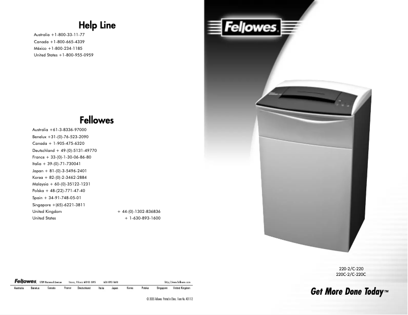 Imagen de la primera página del manual del dispositivo Powershred 220C-2
