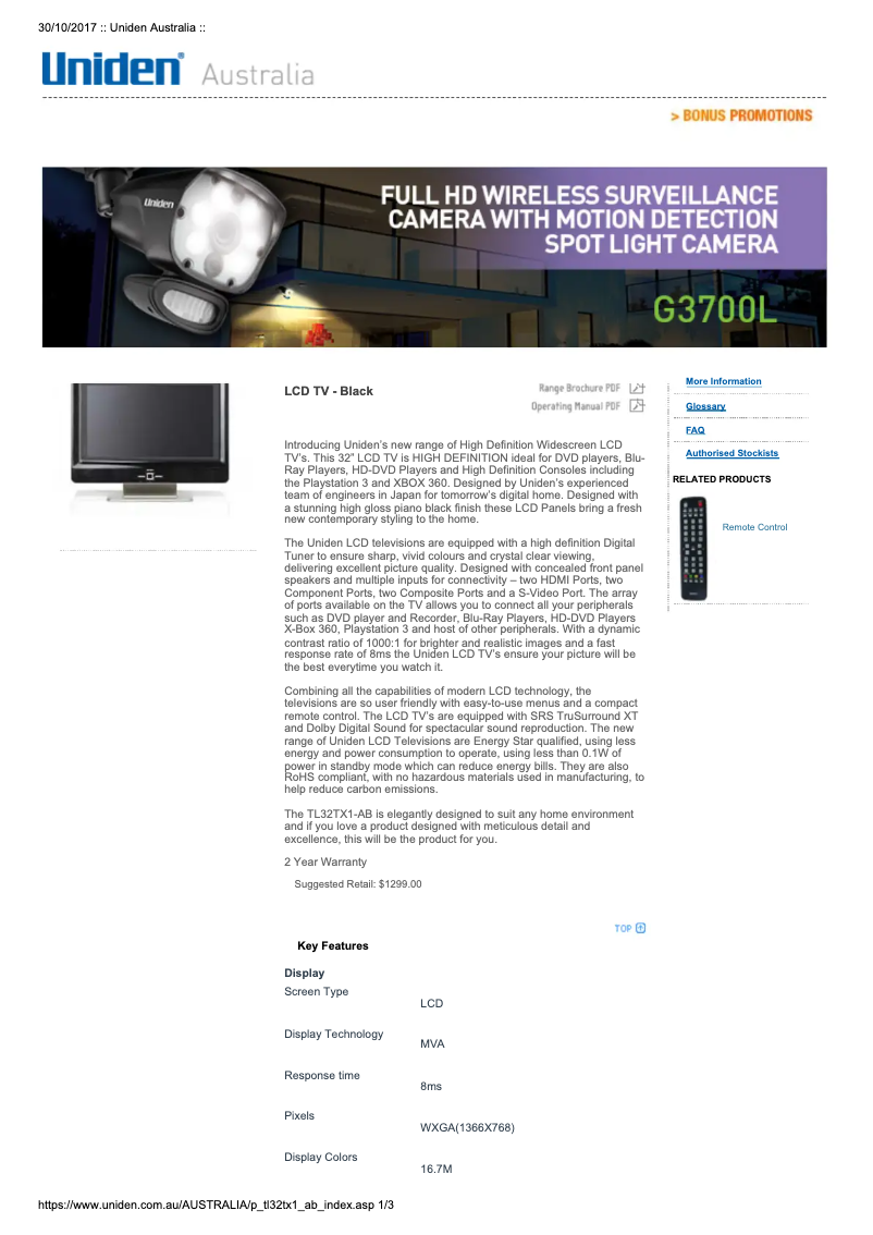 Imagen de la primera página del manual del dispositivo TL32TX1-AB