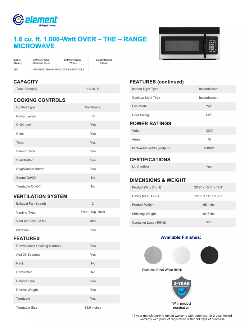 Imagen de la primera página del manual del dispositivo EM1601RQCB