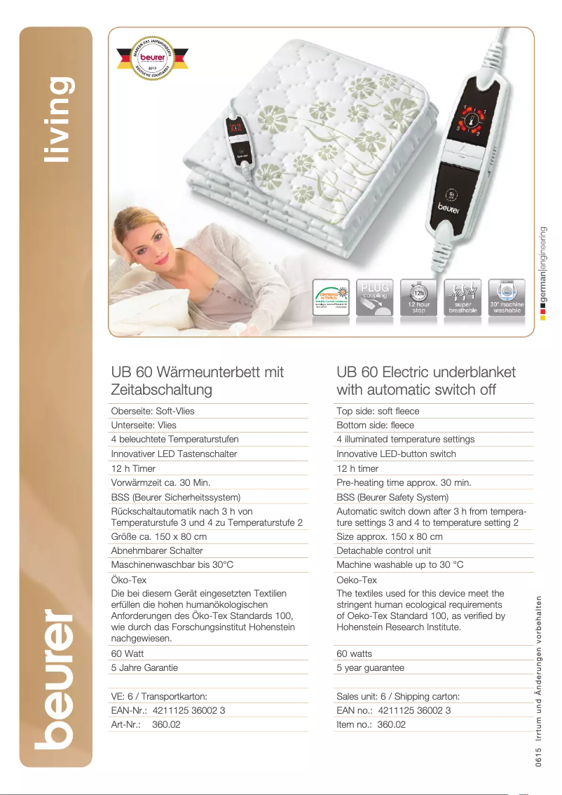 Página 1 del manual Ficha técnica Beurer UB 60