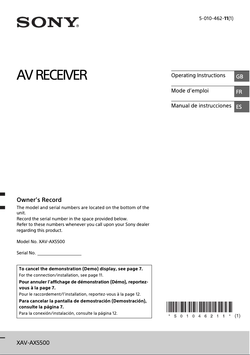 Imagen de la primera página del manual del dispositivo XAV-AX5500
