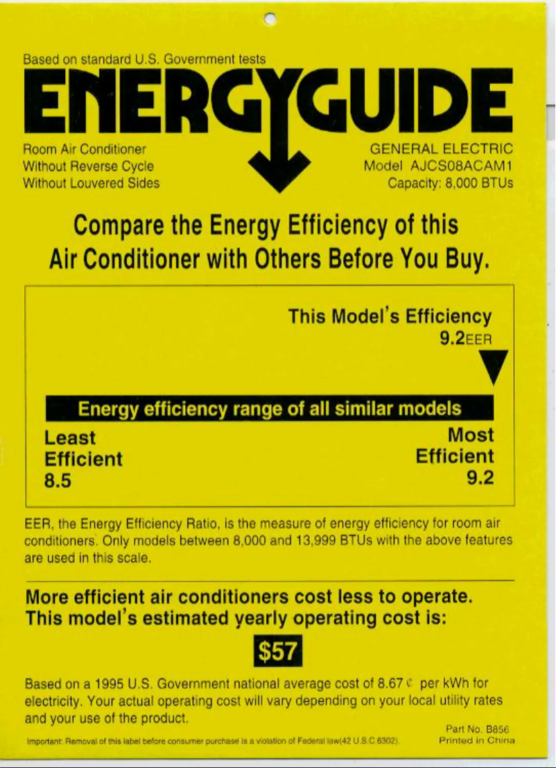 Página 1 del manual Etiqueta energética GE AJCS08AC