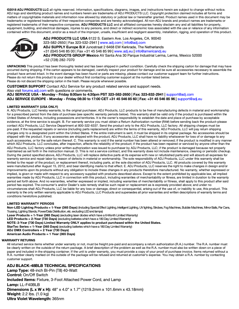 Página 1 del manual Manual de usuario Adj Black-48BLB