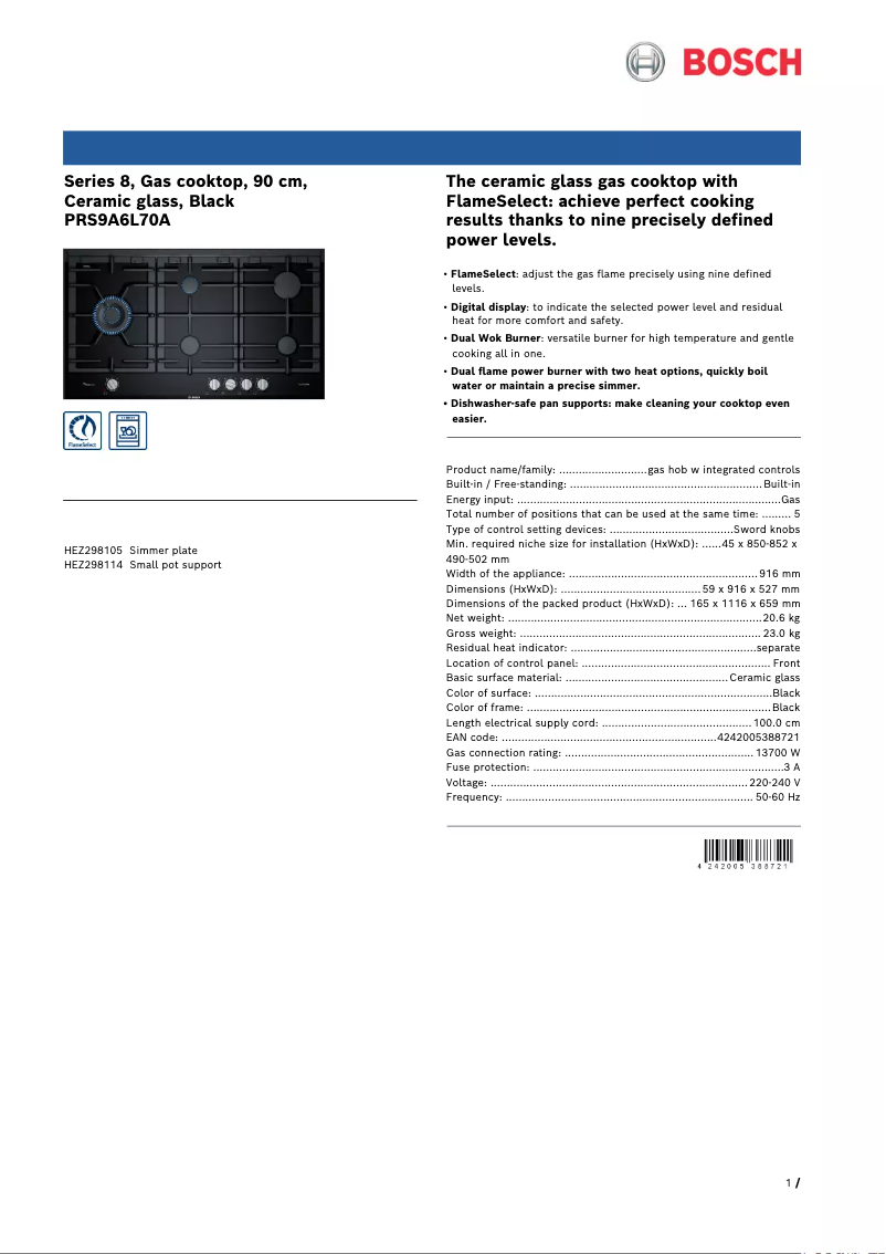 Imagen de la primera página del manual del dispositivo PRS9A6L70A