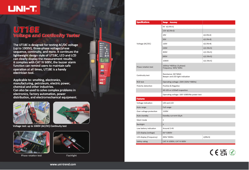 Página 1 del manual Ficha técnica Uni-T UT18E