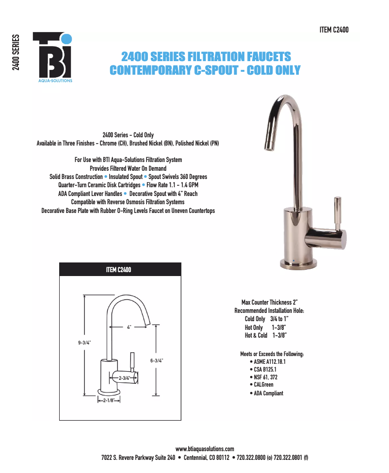 Página 1 del manual Ficha técnica BTI Aqua-Solutions C2400
