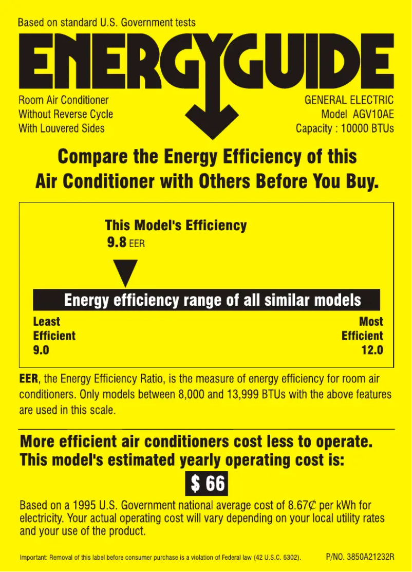Página 1 del manual Etiqueta energética GE AGV10AE