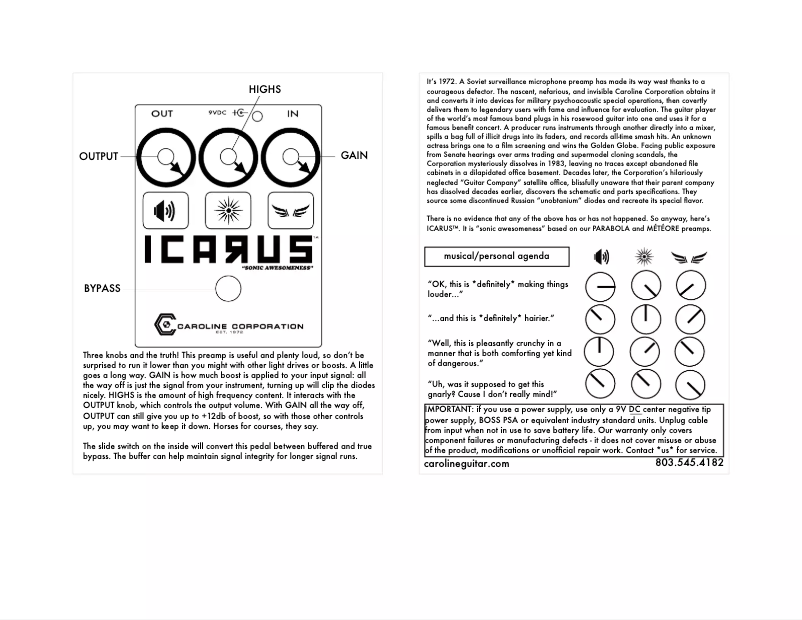 Imagen de la primera página del manual del dispositivo Icarus