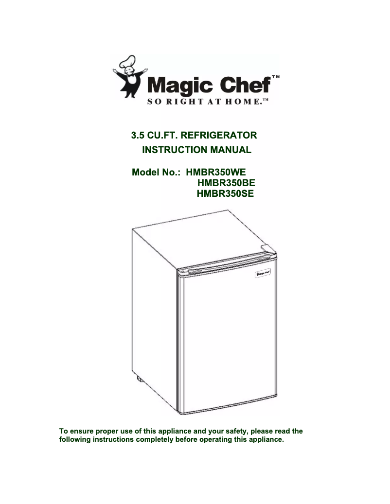 Página 1 del manual Manual de usuario Magic Chef HMBR350BE