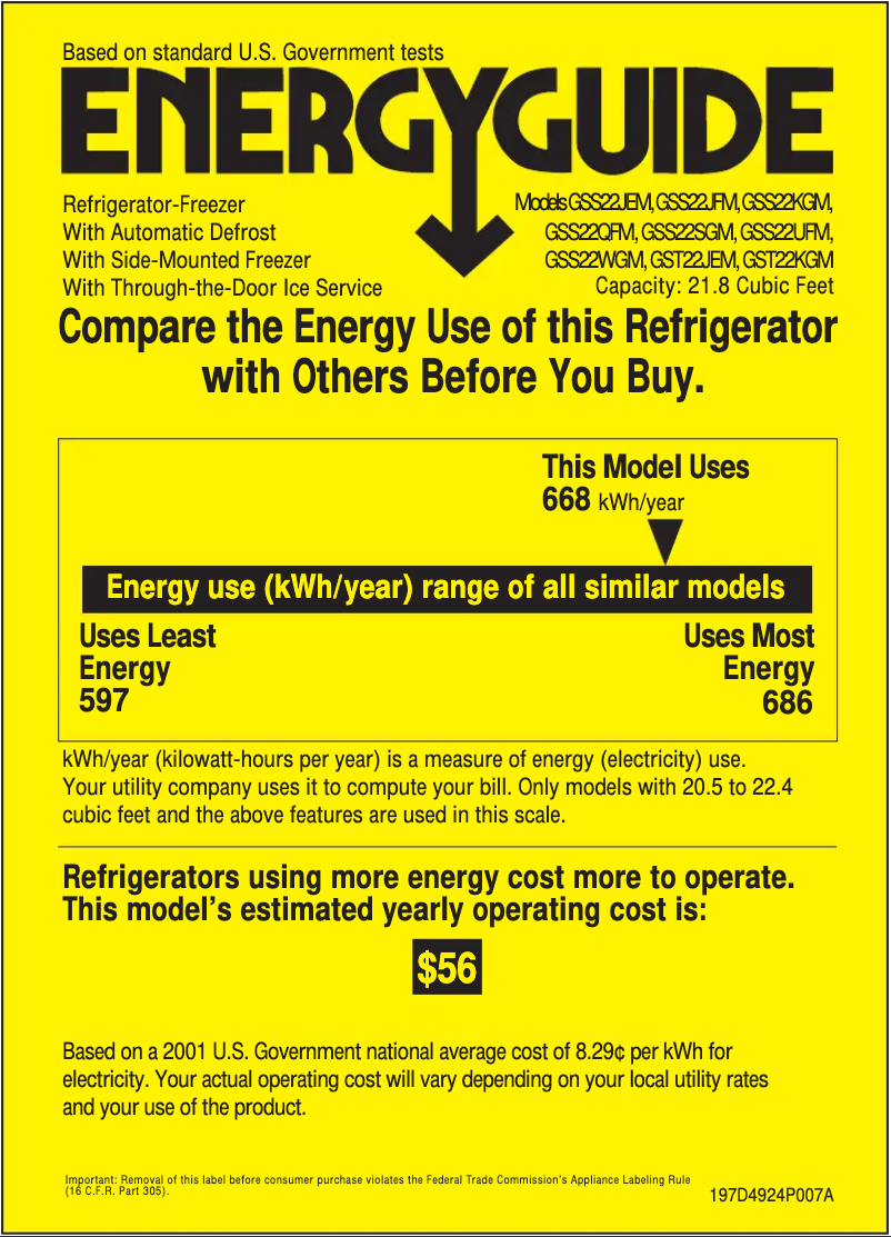 Página nº 1 - Etiqueta energética GE GSS22QFMWW
