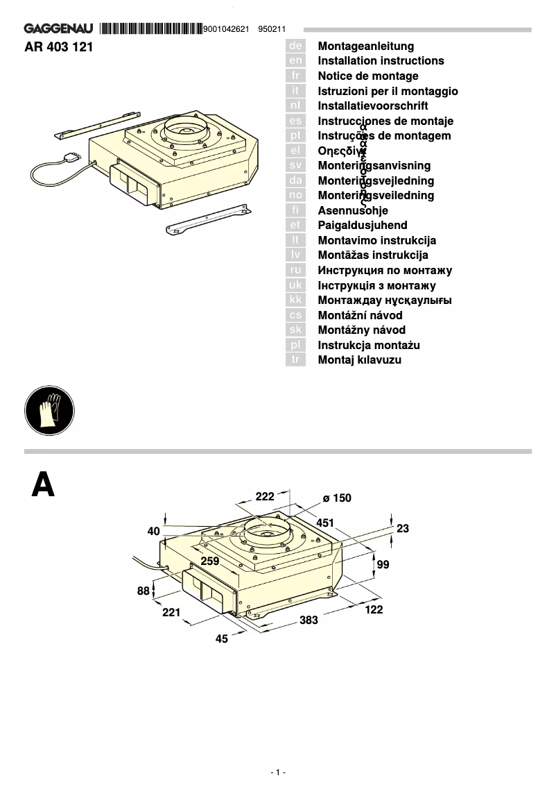 Página 1 del manual Guía de instalación Gaggenau AR403121