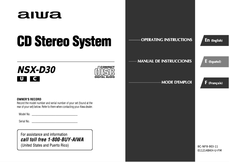 Imagen de la primera página del manual del dispositivo NSX-D30
