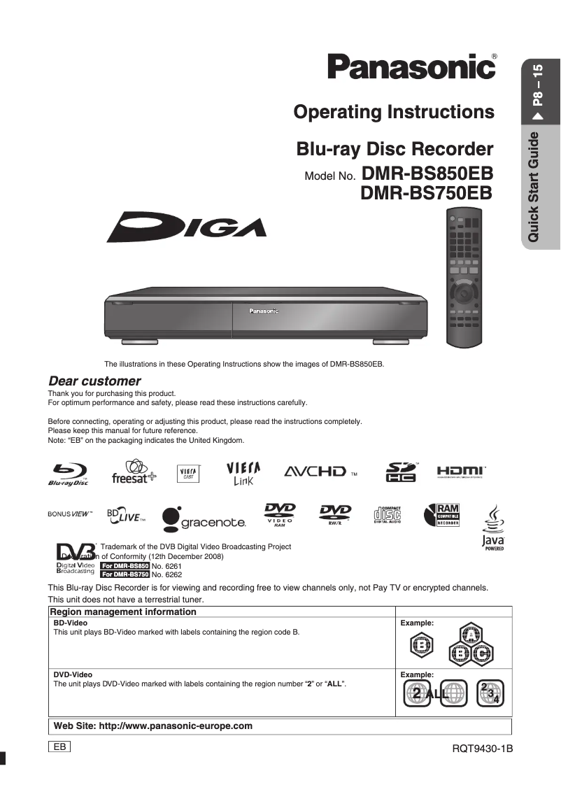 Página nº 1 - Manual de usuario Panasonic DMR-BS850