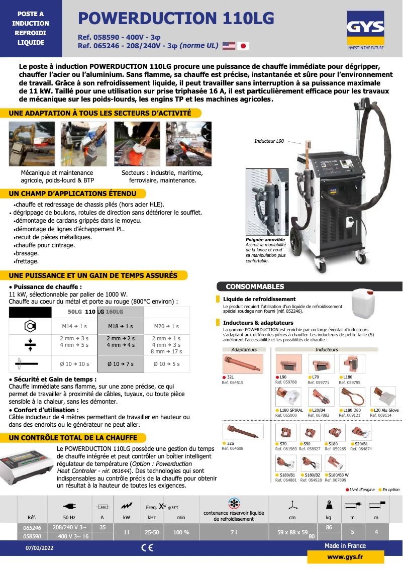 Página 1 del manual Ficha técnica GYS Powerduction 110LG