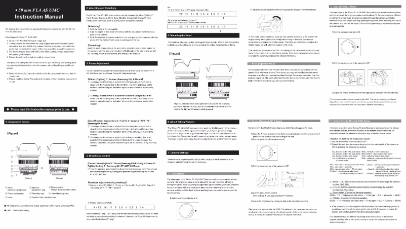 Imagen de la primera página del manual del dispositivo 50mm F1.4 Canon