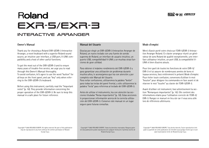 Imagen de la primera página del manual del dispositivo EXR-3
