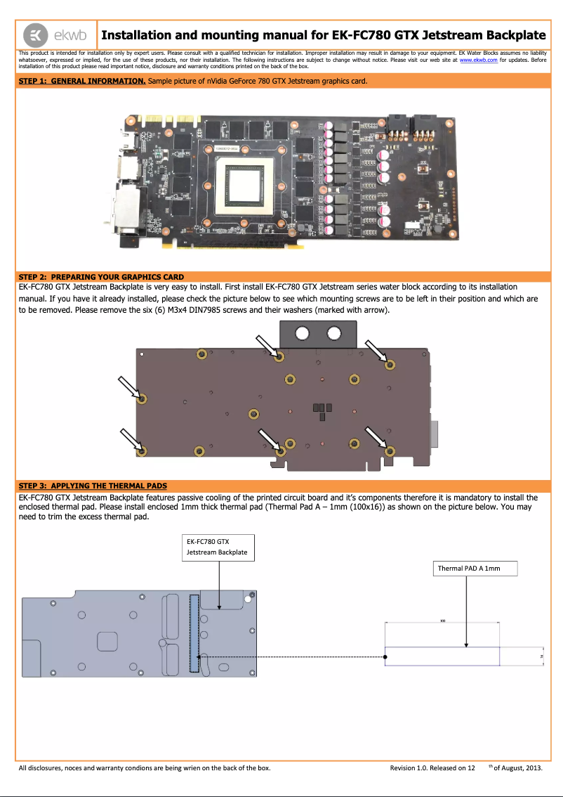 Imagen de la primera página del manual del dispositivo EK-FC780 GTX
