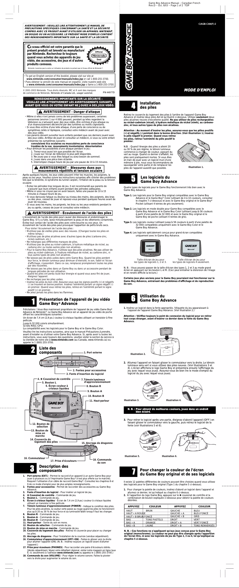 Página 1 del manual Manual de usuario Nintendo Game Boy Advance