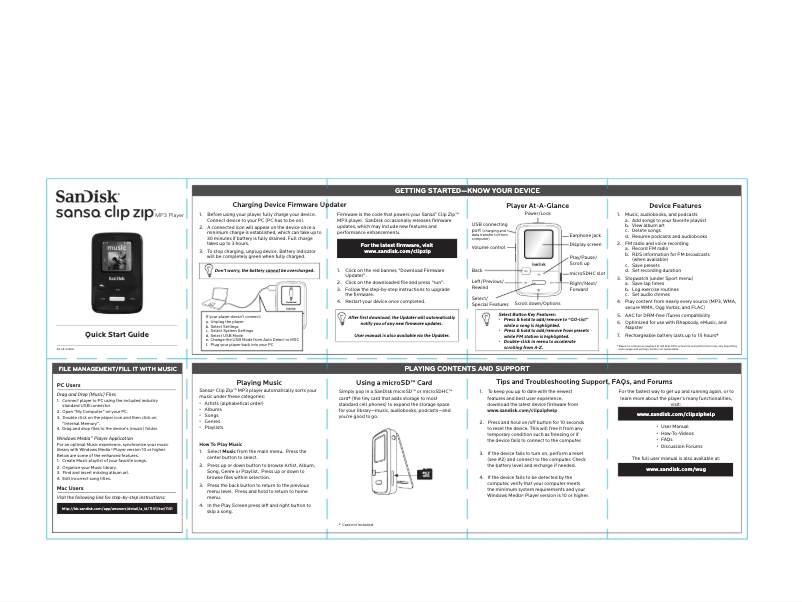 Página 1 del manual Guía de inicio rápido Sandisk Sansa Clip Zip