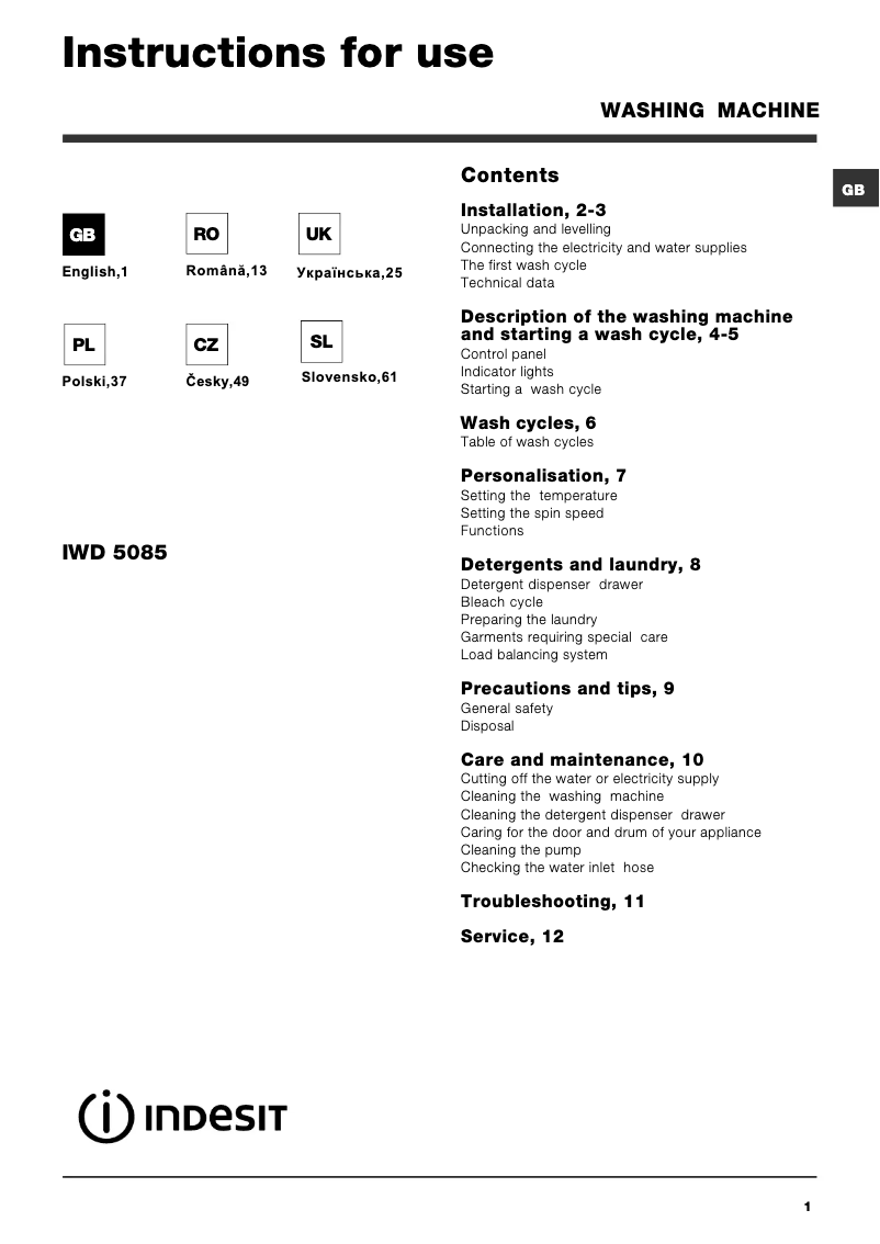 Imagen de la primera página del manual del dispositivo IWD 5085