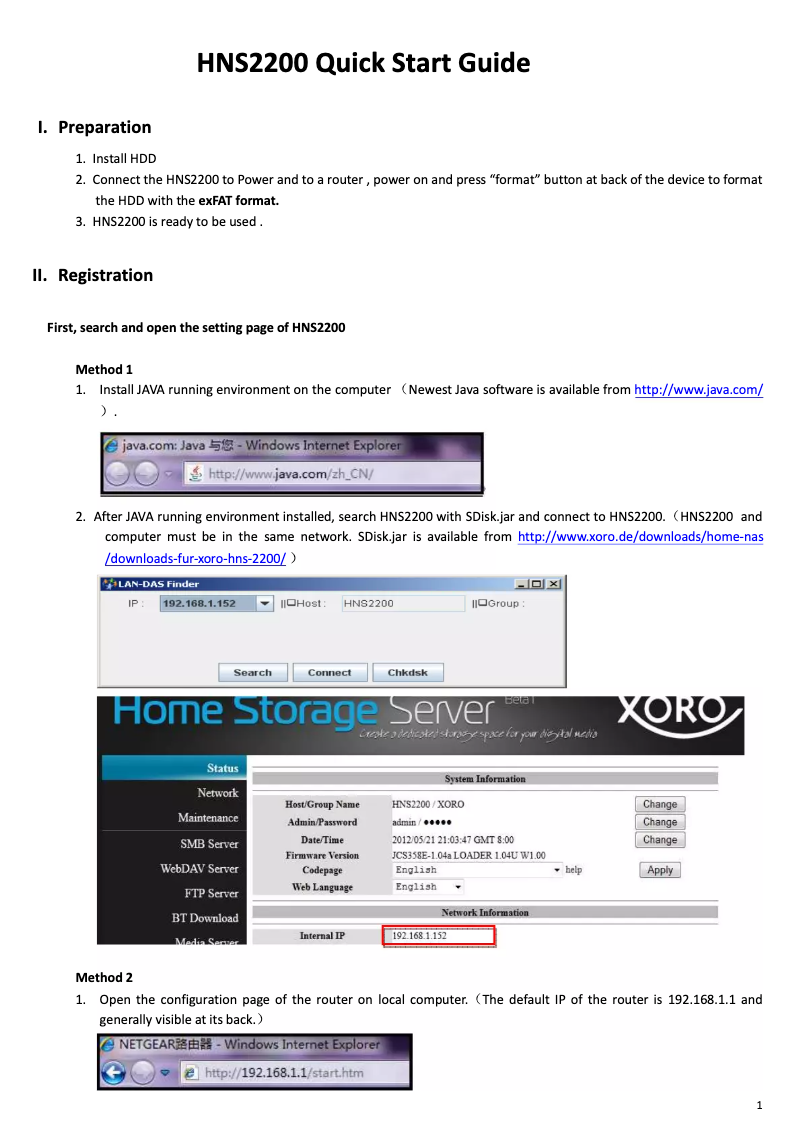 Imagen de la primera página del manual del dispositivo HNS 2200