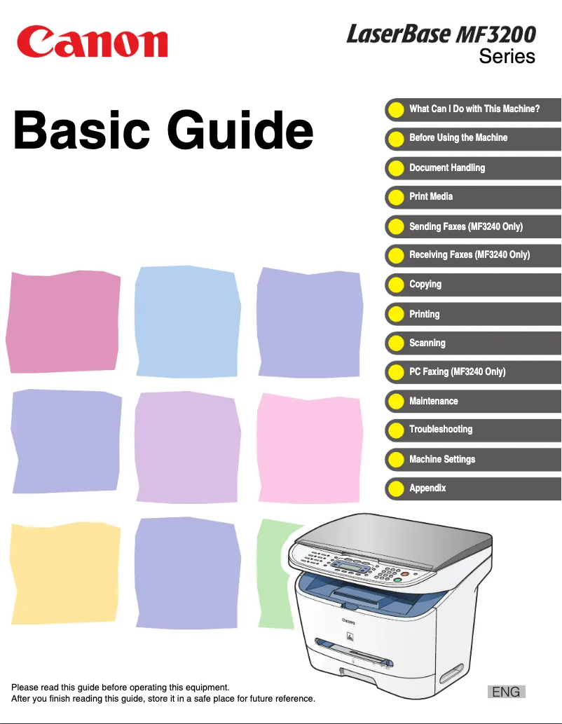 Imagen de la primera página del manual del dispositivo i-SENSYS MF3228