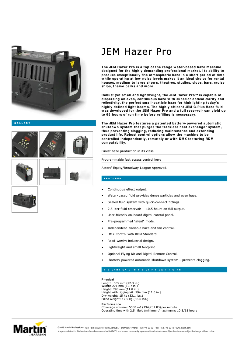 Imagen de la primera página del manual del dispositivo JEM Hazer Pro
