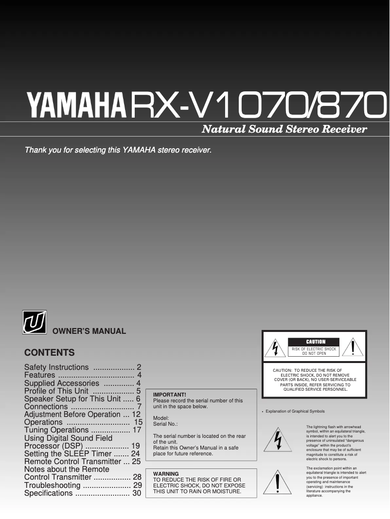 Imagen de la primera página del manual del dispositivo RX-V1070