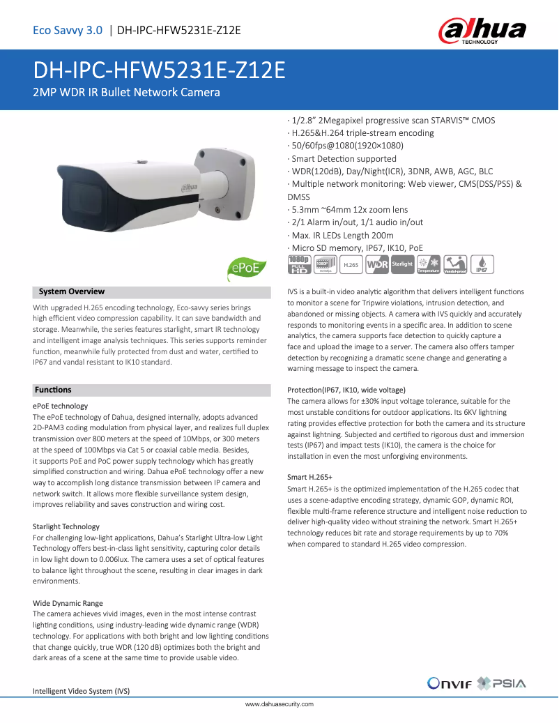 Página 1 del manual Ficha técnica Dahua Technology IPC-HFW5231E-Z12E