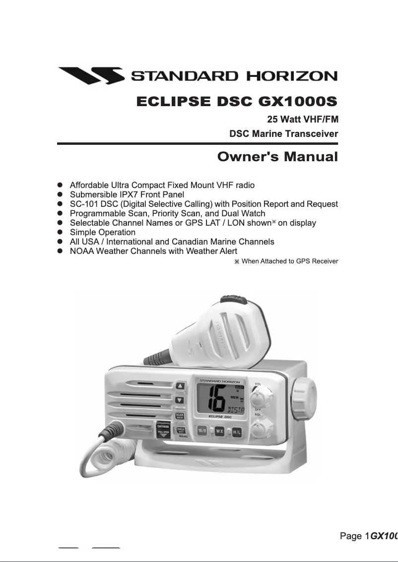Imagen de la primera página del manual del dispositivo Eclipse DSC GX1000S