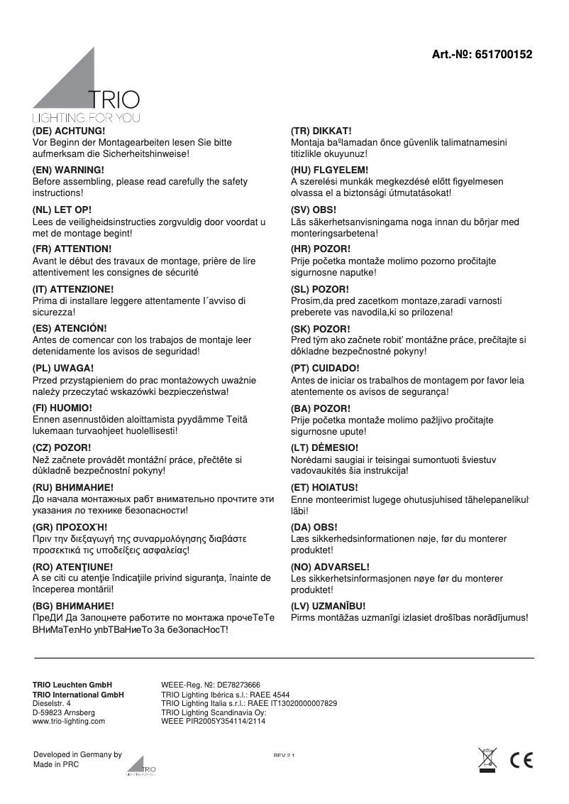 Página 1 del manual Manual de usuario Trio Lighting Dolomite 651700152