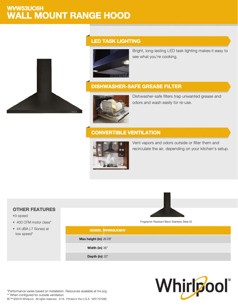 Página 1 del manual Ficha técnica Amana WVW53UC6HV