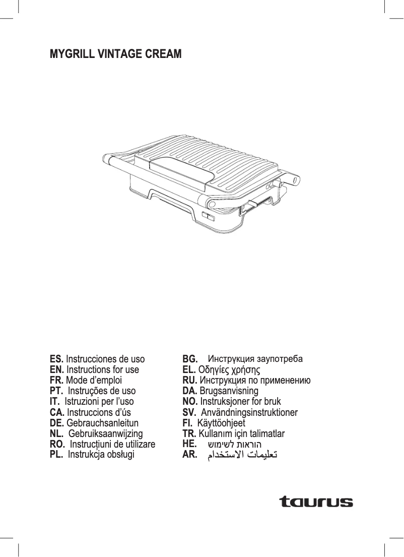 Página 1 del manual Manual de usuario Taurus MyGrill Vintage