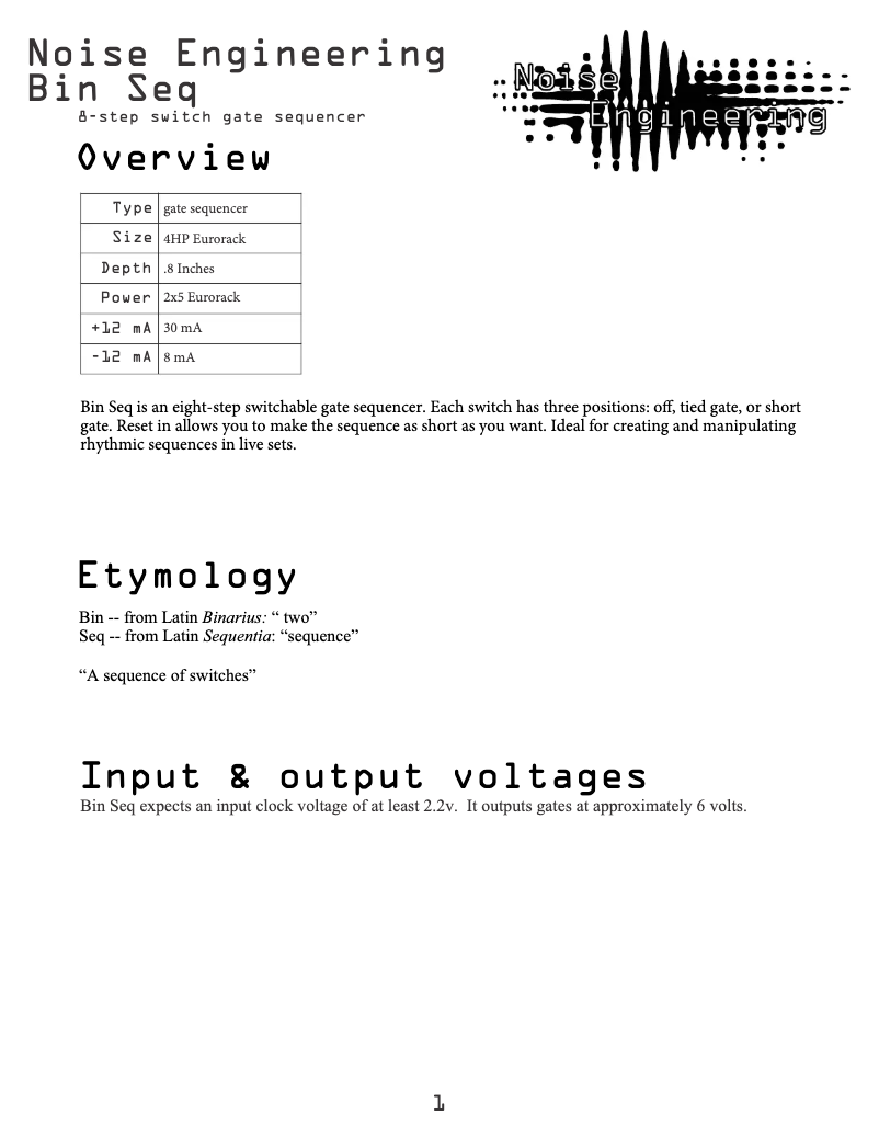 Imagen de la primera página del manual del dispositivo Bin Seq